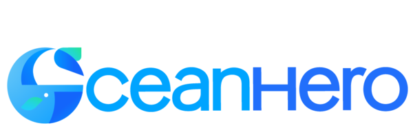 Ocean Hero logo in light and dark blue.
